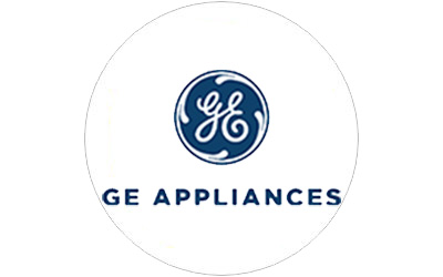 GE Appliances logo in thin grey outlined circle icon